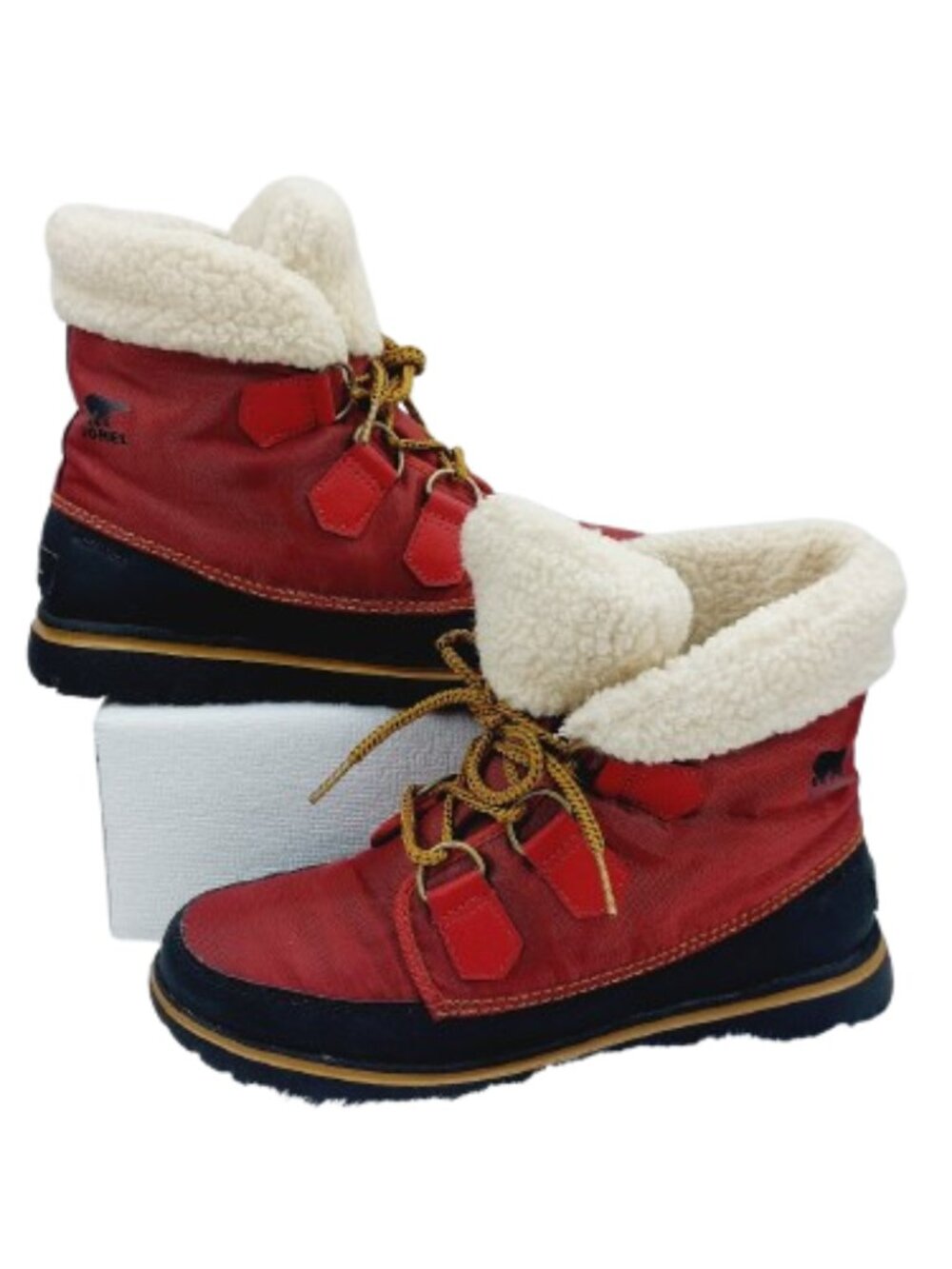 Sorel Women’s Gypsy Black Explorer Carnival Faux-Fur Winter Snow Boot Size 7.5